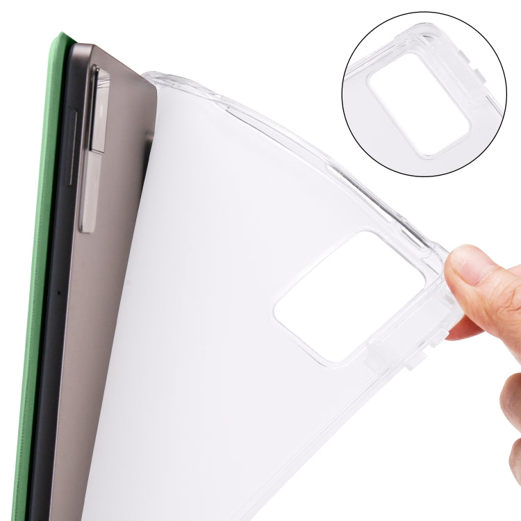 For Xiaomi Redmi Pad 10.61 3-folding Transparent TPU Smart Leather Tablet Case with Pen slot(Matcha Green)