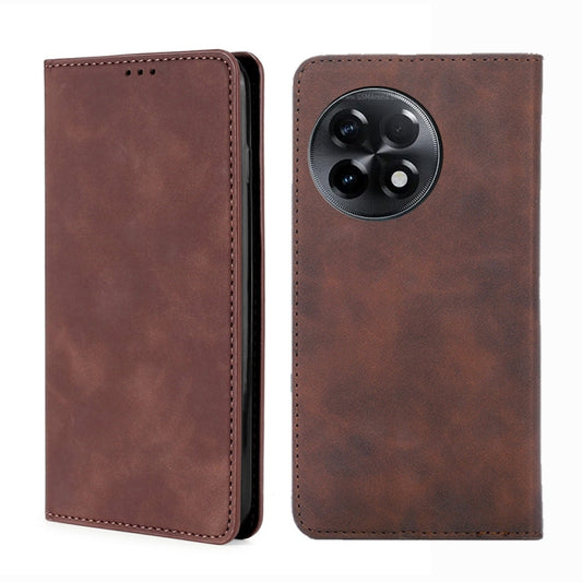 For OnePlus Ace 2/11R Skin Feel Magnetic Horizontal Flip Leather Phone Case(Dark Brown) - free shipping - PMC Jewellery - Order now!