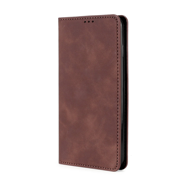 For OnePlus Ace 2/11R Skin Feel Magnetic Horizontal Flip Leather Phone Case(Dark Brown)