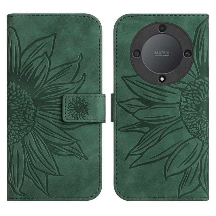 For Honor X9a 5G / Magic5 Lite Skin Feel Sun Flower Embossed Flip Leather Phone Case with Lanyard(Green) - free shipping - PMC TechLife - Order now!