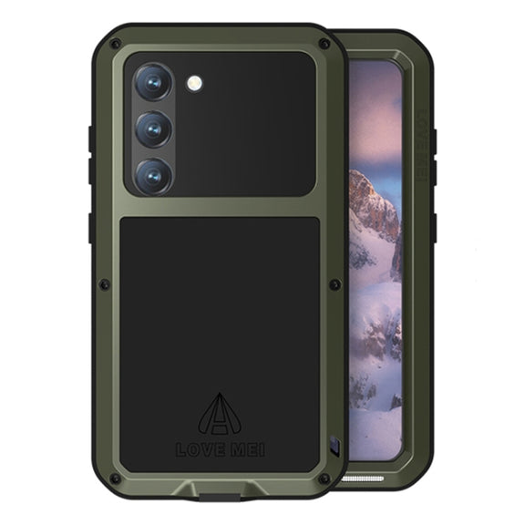For Samsung Galaxy S23 5G LOVE MEI Metal Shockproof Life Water-resistant Dustproof Phone Case(Army Green)