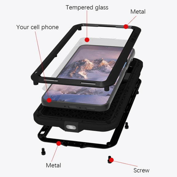 For Samsung Galaxy S23 5G LOVE MEI Metal Shockproof Life Water-resistant Dustproof Phone Case(Black)