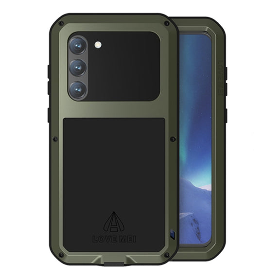 For Samsung Galaxy S23+ 5G LOVE MEI Metal Shockproof Life Water-resistant Dustproof Phone Case(Army Green)