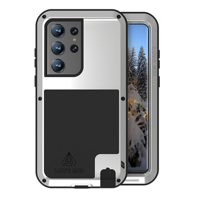For Samsung Galaxy S23 Ultra 5G LOVE MEI Metal Shockproof Life Water-resistant Dustproof Phone Case(Silver)