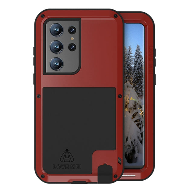 For Samsung Galaxy S23 Ultra 5G LOVE MEI Metal Shockproof Life Water-resistant Dustproof Phone Case(Red)