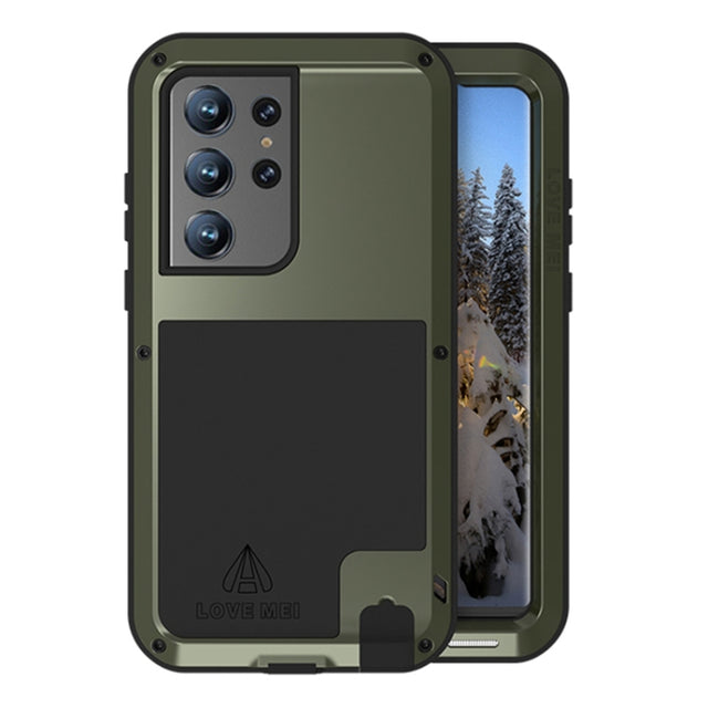 For Samsung Galaxy S23 Ultra 5G LOVE MEI Metal Shockproof Life Water-resistant Dustproof Phone Case(Army Green)