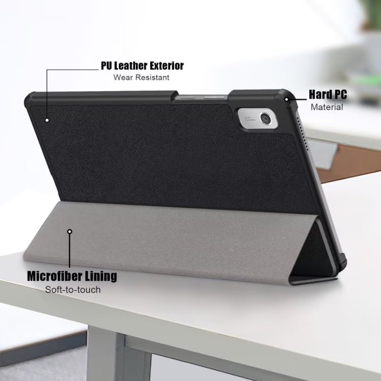 For Lenovo Tab M9 TB-310FU 3-folding Leather Smart Tablet Case(Black)