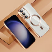 For Samsung Galaxy S23 5G CD Texture Plating TPU MagSafe Phone Case with Lens Film(Brown)