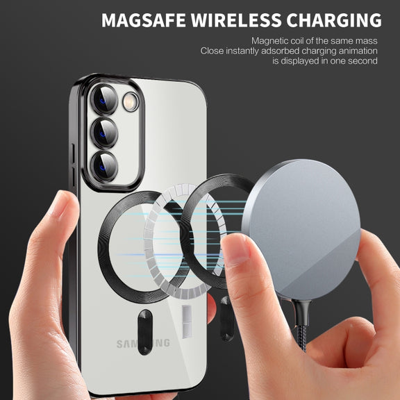 For Samsung Galaxy S23 5G CD Texture Plating TPU MagSafe Phone Case with Lens Film(Black)