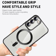 For Samsung Galaxy S23 5G CD Texture Plating TPU MagSafe Phone Case with Lens Film(Black)