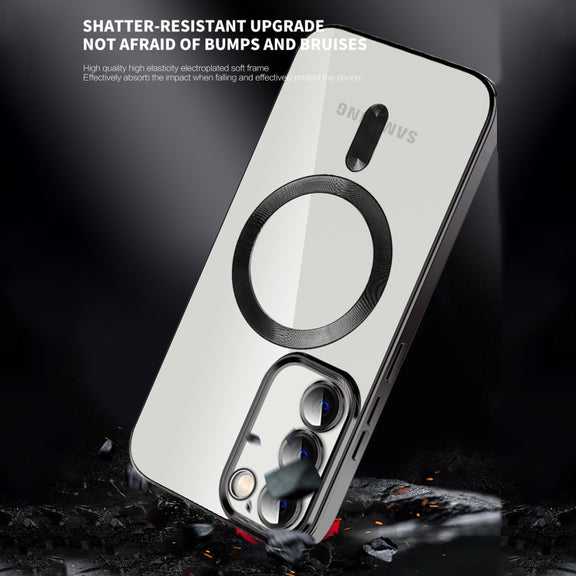 For Samsung Galaxy S23 5G CD Texture Plating TPU MagSafe Phone Case with Lens Film(Black)