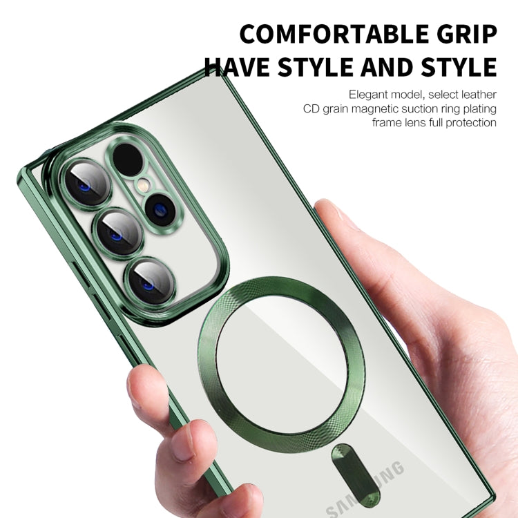 For Samsung Galaxy S23 Ultra 5G CD Texture Plating TPU MagSafe Phone Case with Lens Film(Brown)