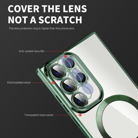 For Samsung Galaxy S23 Ultra 5G CD Texture Plating TPU MagSafe Phone Case with Lens Film(Brown)