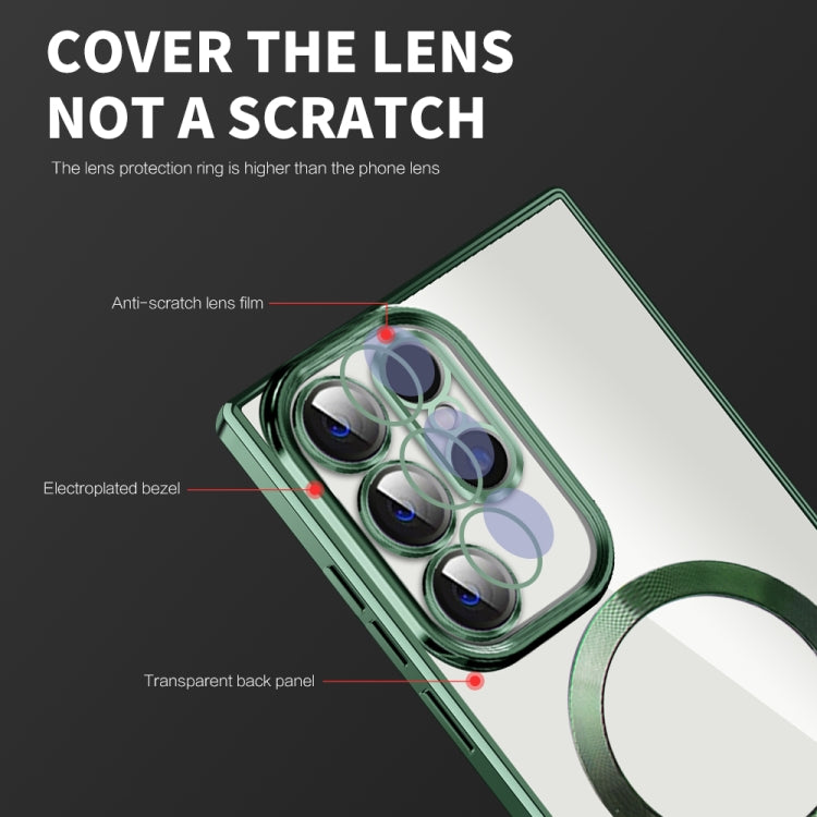 For Samsung Galaxy S23 Ultra 5G CD Texture Plating TPU MagSafe Phone Case with Lens Film(Brown)