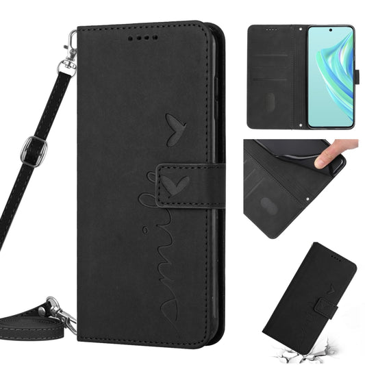 For Infinix Hot 20i Skin Feel Heart Pattern Leather Phone Case with Lanyard(Black) - free shipping - PMC Jewellery - Order now!
