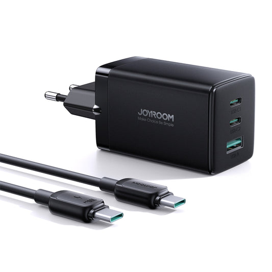 JOYROOM TCG01 GaN Ultra 65W 2 Type-C + 1 USB Fast Charger with 1.2m Type-C Cable, Plug:EU Plug(Black) - free shipping - PMC Jewellery - Order now!