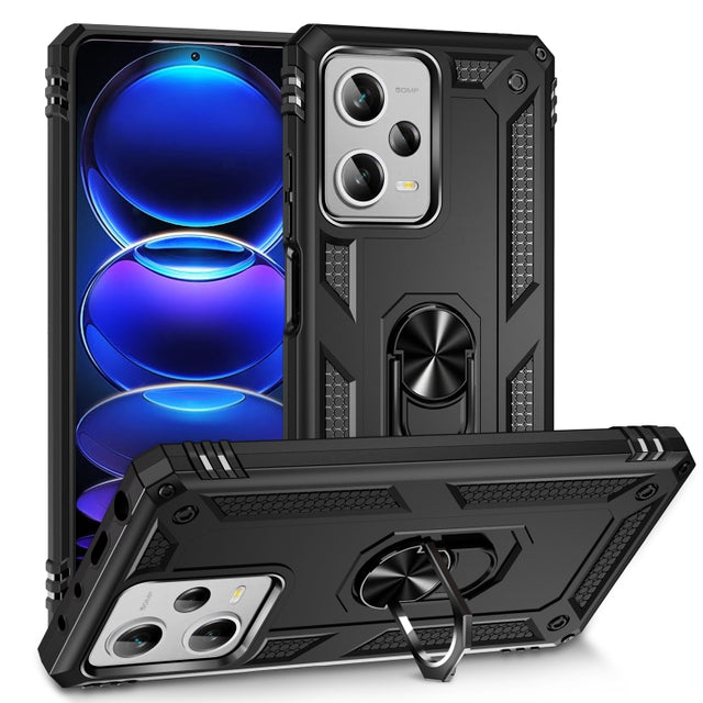 For Xiaomi Redmi Note 12 Pro+ Shockproof TPU + PC Phone Case with Holder(Black)