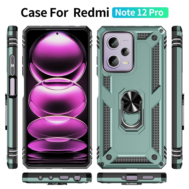 For Xiaomi Redmi Note 12 Pro 5G Shockproof TPU + PC Phone Case with Holder(Dark Green)