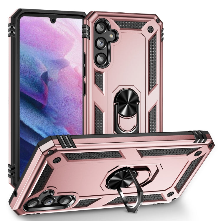 For Samsung Galaxy A34 Shockproof TPU + PC Phone Case with Holder(Rose Gold)