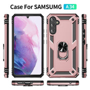 For Samsung Galaxy A34 Shockproof TPU + PC Phone Case with Holder(Rose Gold)