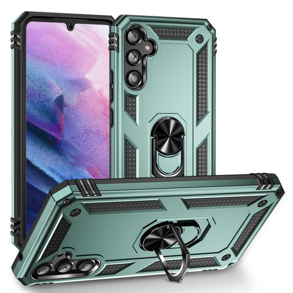 For Samsung Galaxy A34 Shockproof TPU + PC Phone Case with Holder(Dark Green)
