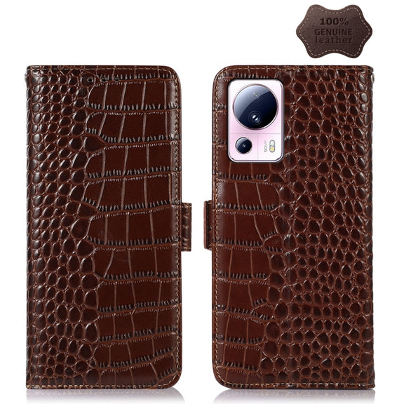 For Xiaomi 13 Lite / Civi 2 Crocodile Top Layer Cowhide Leather Phone Case(Brown)