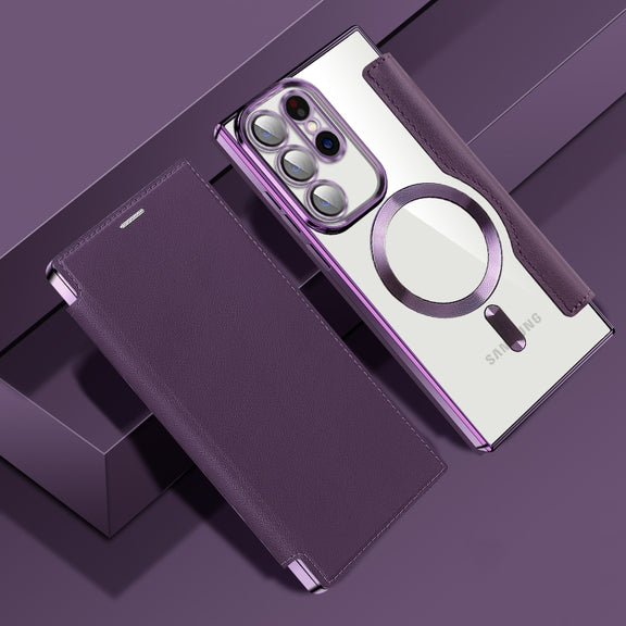 For Samsung Galaxy S23 Ultra 5G MagSafe Magnetic RFID Anti-theft Leather Phone Case(Dark Purple)