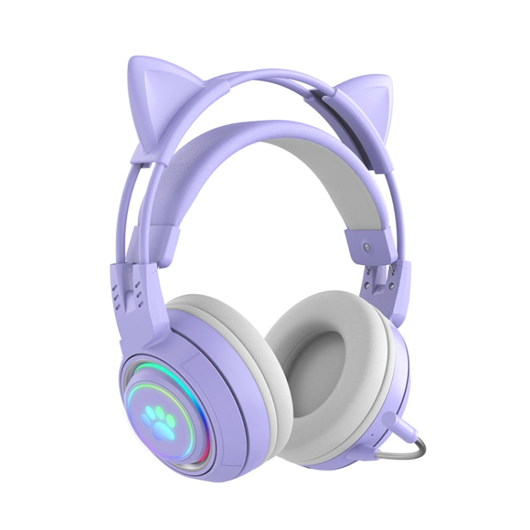 T25 RGB Stereo Cat Ear Bluetooth Wireless Headphones with Detachable Microphone(Purple) - Headset & Headphone by PMC TechLife | Online Shopping South Africa | PMC TechLife