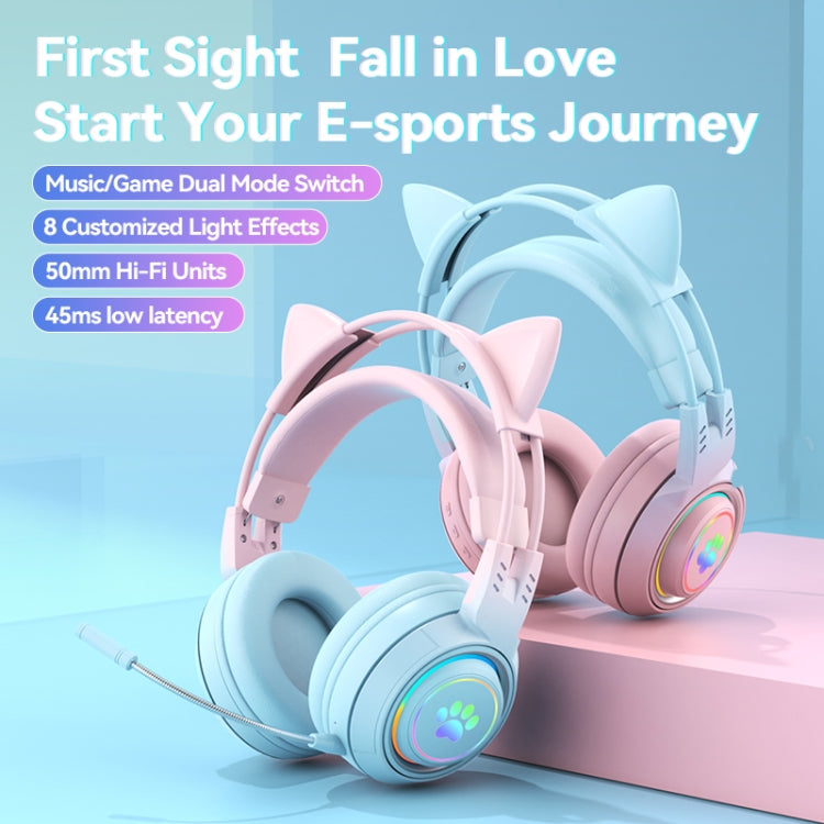 T25 RGB Stereo Cat Ear Bluetooth Wireless Headphones with Detachable Microphone(Pink)