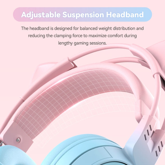 T25 RGB Stereo Cat Ear Bluetooth Wireless Headphones with Detachable Microphone(Pink)