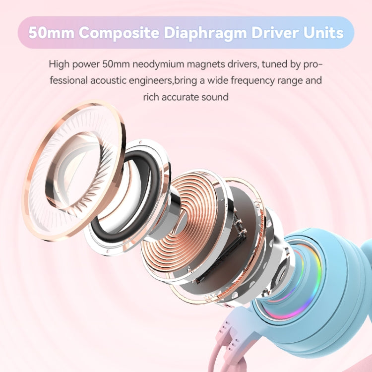 T25 RGB Stereo Cat Ear Bluetooth Wireless Headphones with Detachable Microphone(Purple) - Headset & Headphone by PMC TechLife | Online Shopping South Africa | PMC TechLife