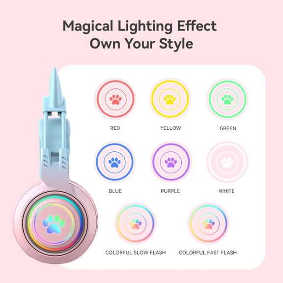 T25 RGB Stereo Cat Ear Bluetooth Wireless Headphones with Detachable Microphone(Pink)