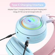 T25 RGB Stereo Cat Ear Bluetooth Wireless Headphones with Detachable Microphone(Pink)