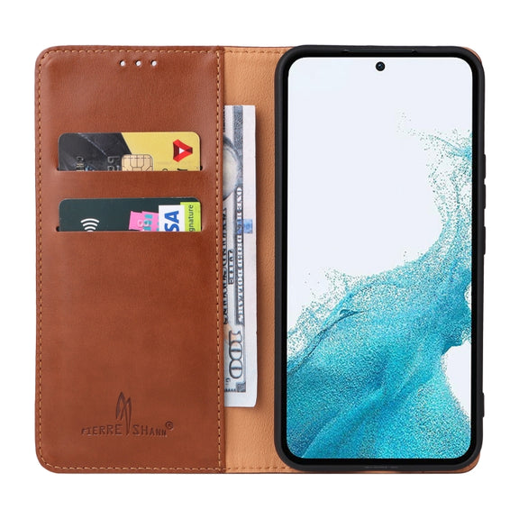 For Samsung Galaxy A54 5G Fierre Shann PU Genuine Leather Texture Leather Phone Case(Brown)