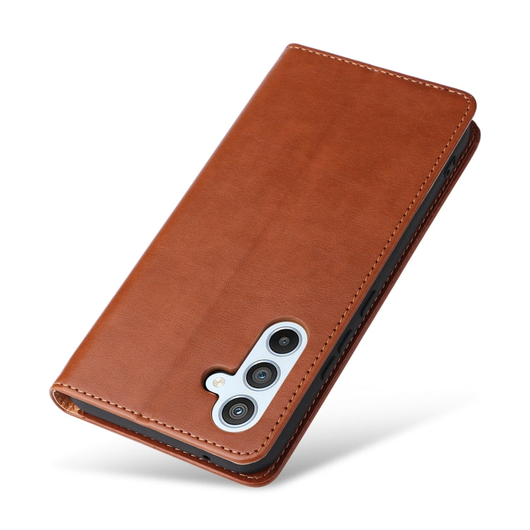 For Samsung Galaxy A54 5G Fierre Shann PU Genuine Leather Texture Leather Phone Case(Brown)