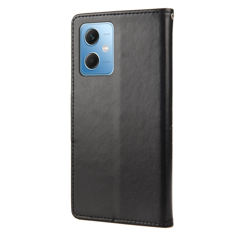 For Xiaomi Redmi Note 12 5G Global / Poco X5 5G Butterfly Flower Pattern Leather Phone Case(Black)