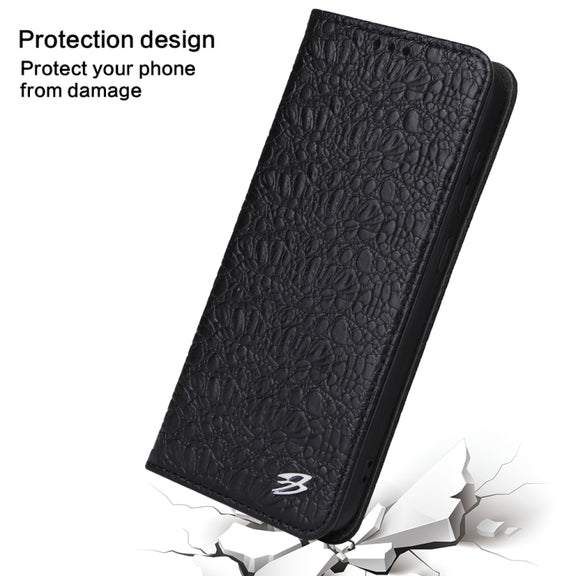 For Samsung Galaxy S23 5G Fierre Shann Crocodile Texture Magnetic Genuine Leather Phone Case(Black)