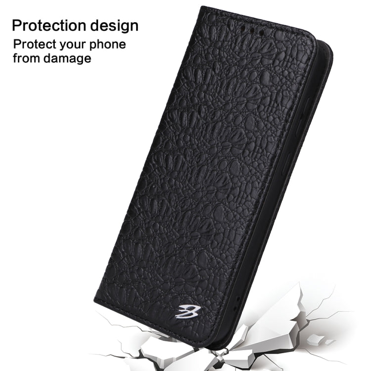 For Samsung Galaxy S23 5G Fierre Shann Crocodile Texture Magnetic Genuine Leather Phone Case(Black)