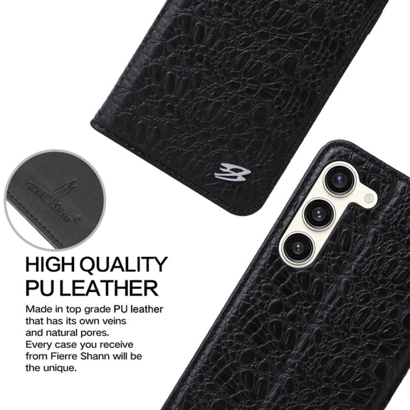 For Samsung Galaxy S23 5G Fierre Shann Crocodile Texture Magnetic Genuine Leather Phone Case(Black)