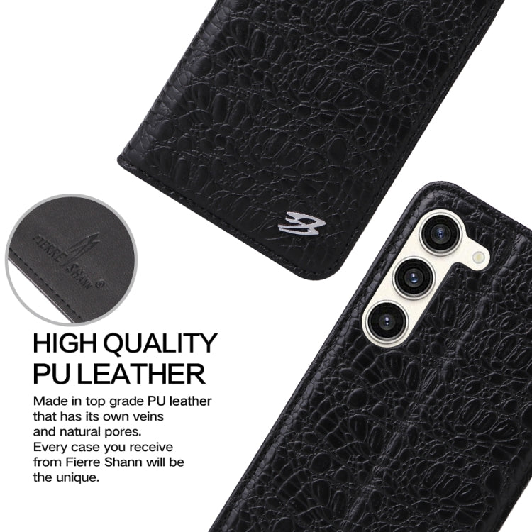 For Samsung Galaxy S23 5G Fierre Shann Crocodile Texture Magnetic Genuine Leather Phone Case(Black)