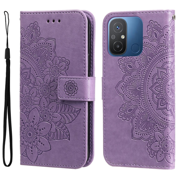 For Xiaomi Redmi 11A 4G/12C 7-petal Flowers Embossing Leather Phone Case(Light Purple)