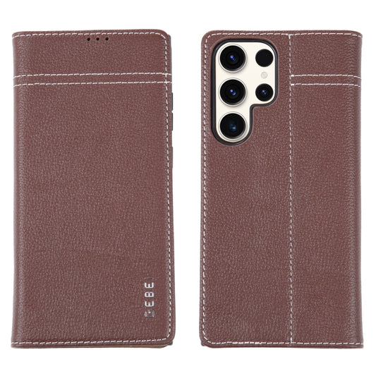 For Samsung Galaxy S23 Ultra 5G GEBEI Top-grain Horizontal Flip Leather Phone Case(Brown) -  by GEBEI | Online Shopping South Africa | PMC Jewellery | Buy Now Pay Later Mobicred