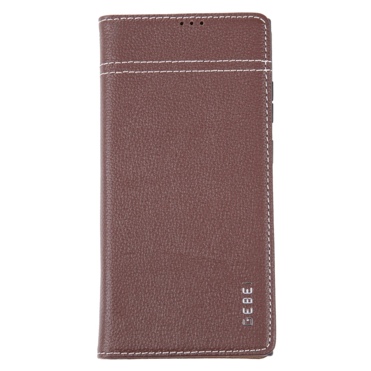For Samsung Galaxy S23 Ultra 5G GEBEI Top-grain Horizontal Flip Leather Phone Case(Brown)