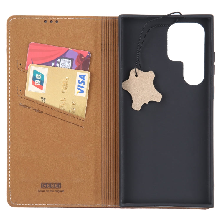 For Samsung Galaxy S23 Ultra 5G GEBEI Top-grain Horizontal Flip Leather Phone Case(Brown)