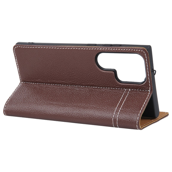 For Samsung Galaxy S23 Ultra 5G GEBEI Top-grain Horizontal Flip Leather Phone Case(Brown)