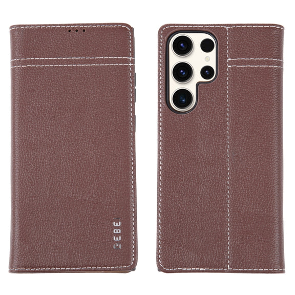 For Samsung Galaxy S23 Ultra 5G GEBEI Top-grain Horizontal Flip Leather Phone Case(Brown)