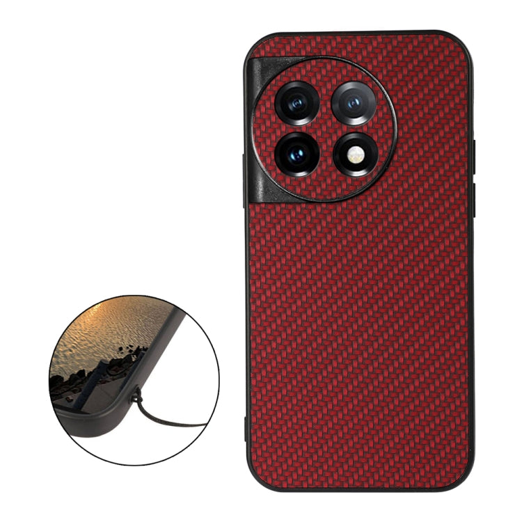 For OnePlus Ace 2 / 11R Accurate Hole Carbon Fiber Texture PU Phone Case(Red)