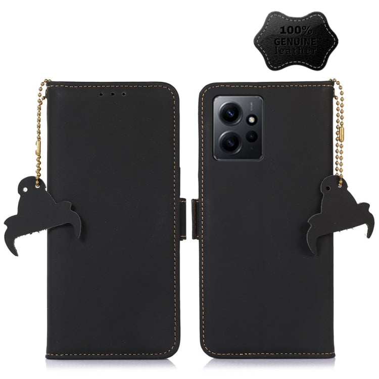For Xiaomi Redmi Note 12 4G Global Genuine Leather Magnetic RFID Leather Phone Case(Black) - Note 12 Cases by PMC TechLife | Online Shopping South Africa | PMC TechLife