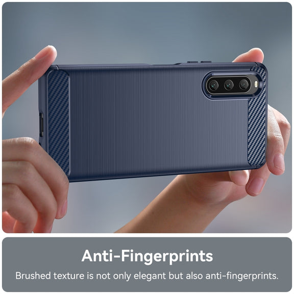 For Sony Xperia 10 V Brushed Texture Carbon Fiber TPU Phone Case(Blue)