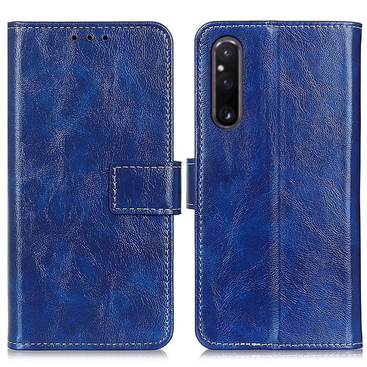 For Sony Xperia 1 V Retro Crazy Horse Texture Horizontal Flip Leather Phone Case(Blue)